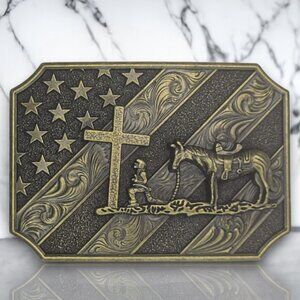 Cowboys Of Faith Western Style Vintage Bronze Belt Buckle